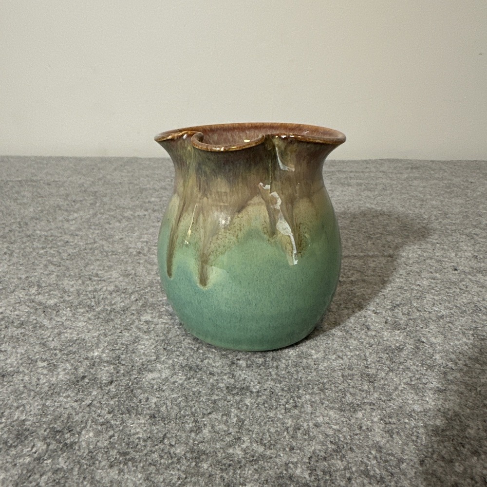 Studio Art Pottery PotVase Sgnd High Gloss Green Brown MCM Rustic Farmhouse